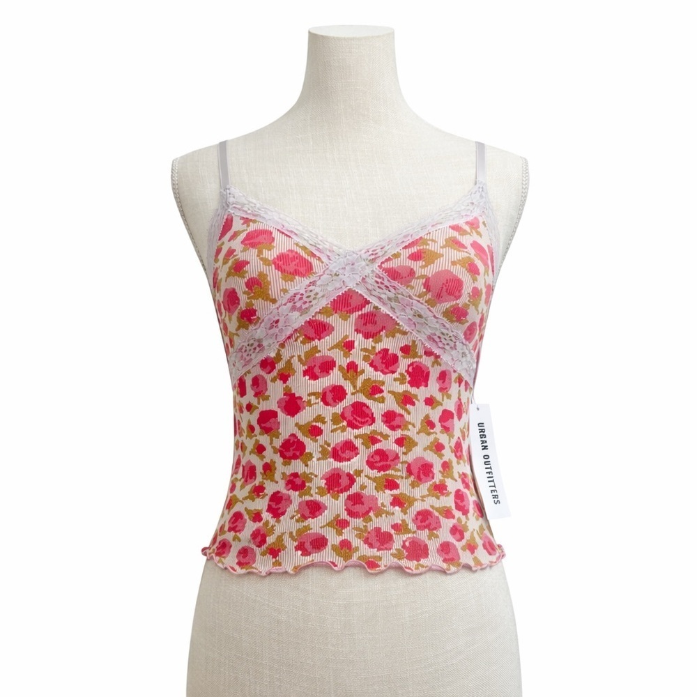 NWT Urban Outfitters Pink and Green Floral Lace Top